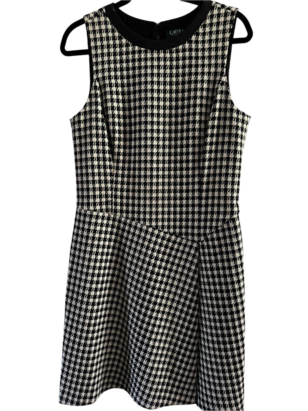 Lauren Ralph Lauren Houndstooth Sleeveless Fit & Flare Dress Size 12 Black White